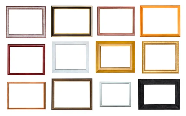 Collection Various Empty Wooden Picture Frames Cut Out Canvas Isolated — Stock Photo, Image