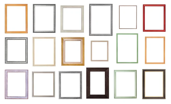 Set Various Empty Wooden Picture Frames Cut Out Canvas Isolated — Stock Photo, Image