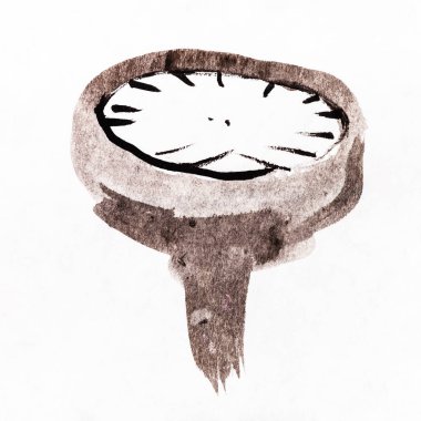 sumi-e (suibokuga) tarzı - mantar handpainted beyaz kağıt üzerinde kahverengi suluboya tarafından stilize görüntüsünü çizim eğitim