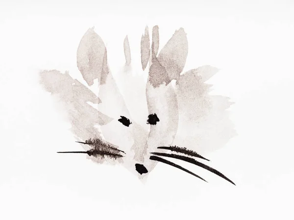 Εκπαίδευση Κατάρτιση Στυλ Sumi Suibokuga Ρύγχος Του Ποντίκι Handpainted Από — Φωτογραφία Αρχείου