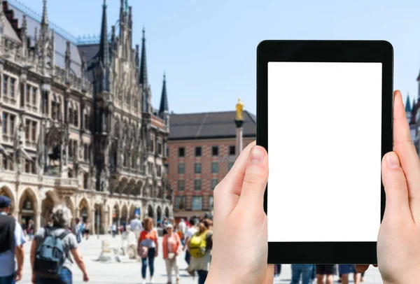 Concepto Viaje Fotografías Turísticas Marienplatz Central Plaza María Ciudad Munich — Foto de Stock