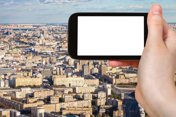 Seyahat Kavramı Merkezi Hava Görünümünü Gözlem Güverte Reklam Için Smartphone — Stok fotoğraf