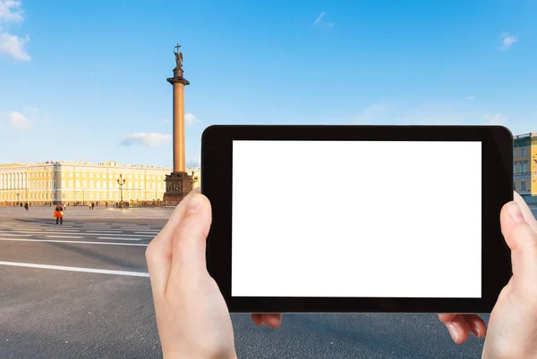 Resor Koncept Turist Fotografier Palace Square Med Alexander Column Sankt — Stockfoto