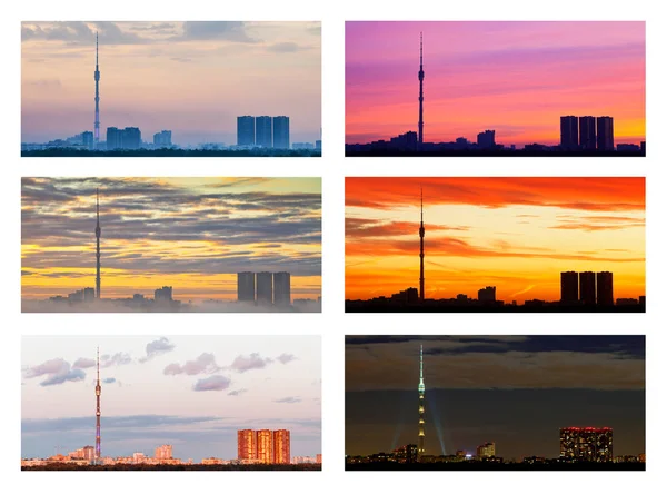 Collage Van Verschillende Zonsondergangen Zonsopgangen Stad — Stockfoto