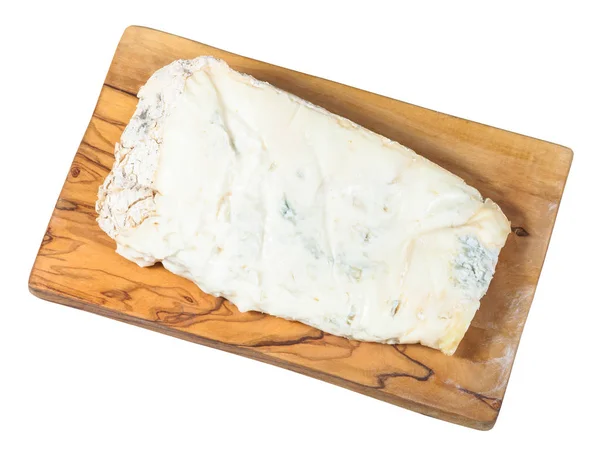 Top view Gorgonzola blue cheese on board isolated — Stock Photo, Image