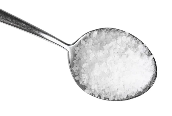 Top view tablespoon with coarse Sea Salt close up — Stock Photo, Image