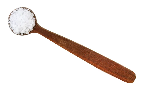 Top view of wooden salt spoon with coarse Sea Salt — Stock Photo, Image