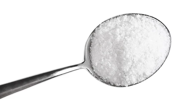 Top view of tablespoon with Rock Salt close up — Stock Photo, Image