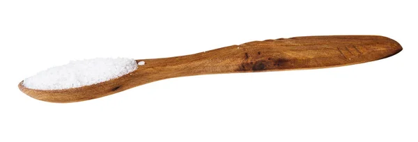 Seitenansicht eines Kochlöffels aus Holz mit Steinsalz — Stockfoto