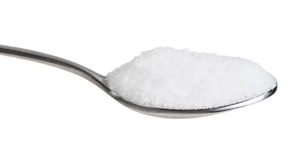 Side view of teaspoon with fine Sea Salt close up — Stock Photo, Image