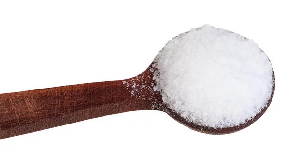 Wooden salt spoon with fine Sea Salt close up — Stock Photo, Image