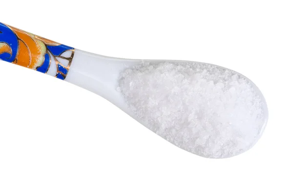 Ovanifrån kinesisk sked med fina Sea Salt närbild — Stockfoto