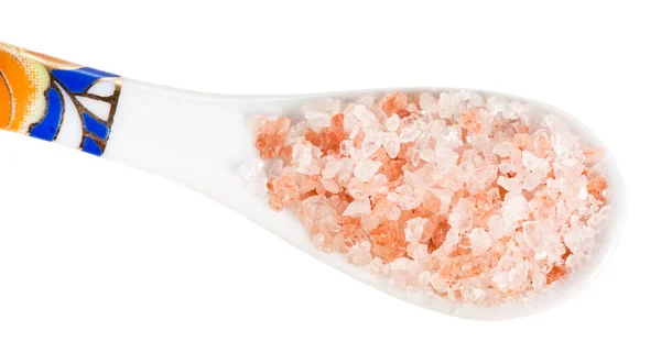 Top view of chinese spoon with pink Salt close up — Stock Photo, Image