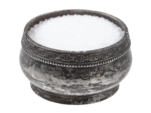 Вінтажний срібний соляний льох з меленою морською сіллю — стокове фото