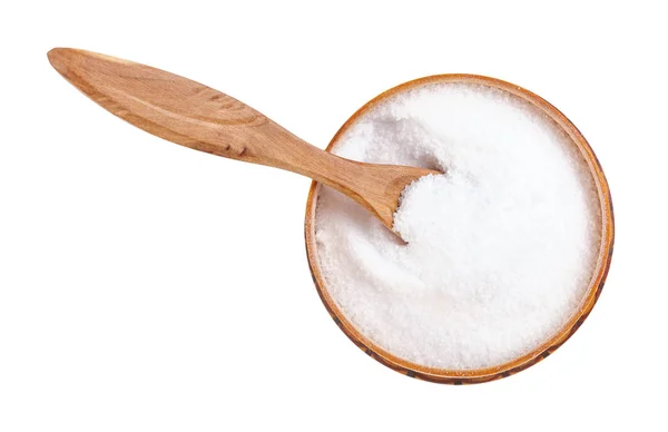 Wooden salt cellar with spoon with fine Sea Salt — Stock Photo, Image