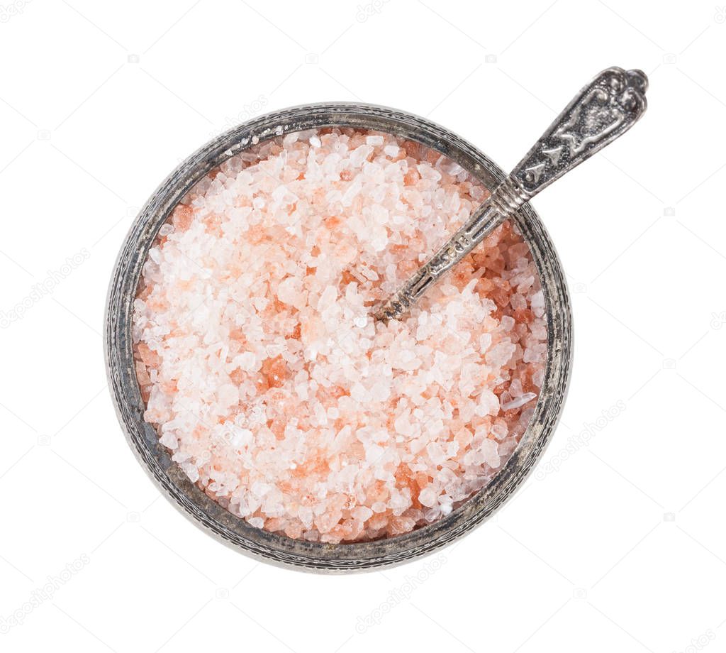silver salt cellar with spoon with Himalayan Salt