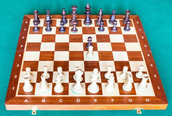 View from white side the first chess pawn moves — Stock Photo, Image