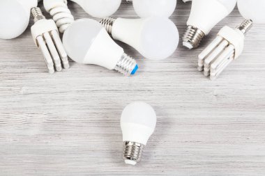 beyaz Led ve enerji tasarruflu lambalar üst görünümü
