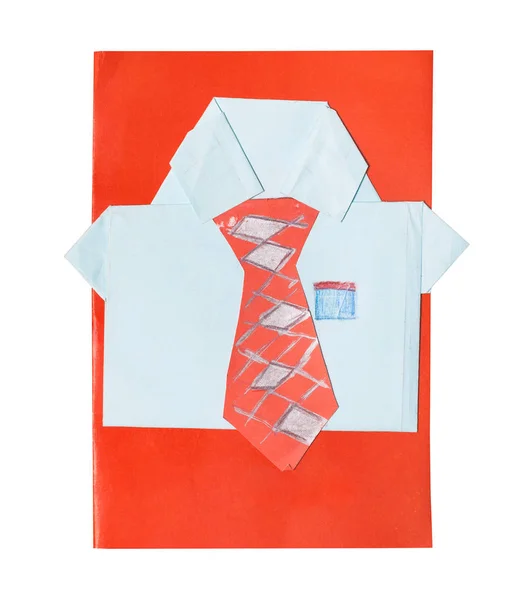 Papírová koláž kravaty z Pánské košile na červeném krytu — Stock fotografie