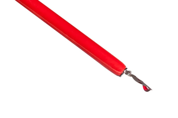 Sidovy av bläck droppe i röd NIB penna närbild — Stockfoto