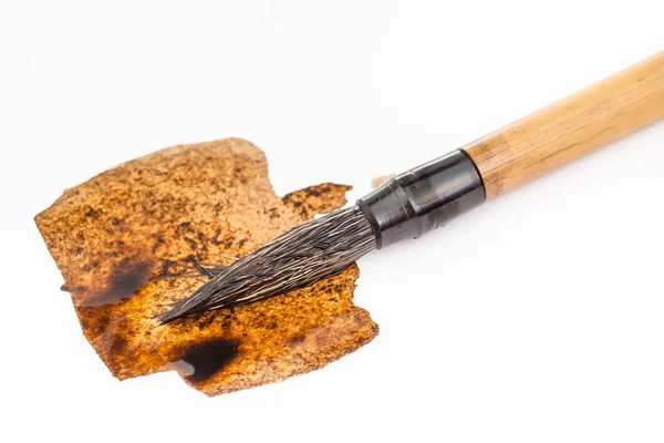 Leke yakın boya fırçası kahverengi renkli ucu — Stok fotoğraf
