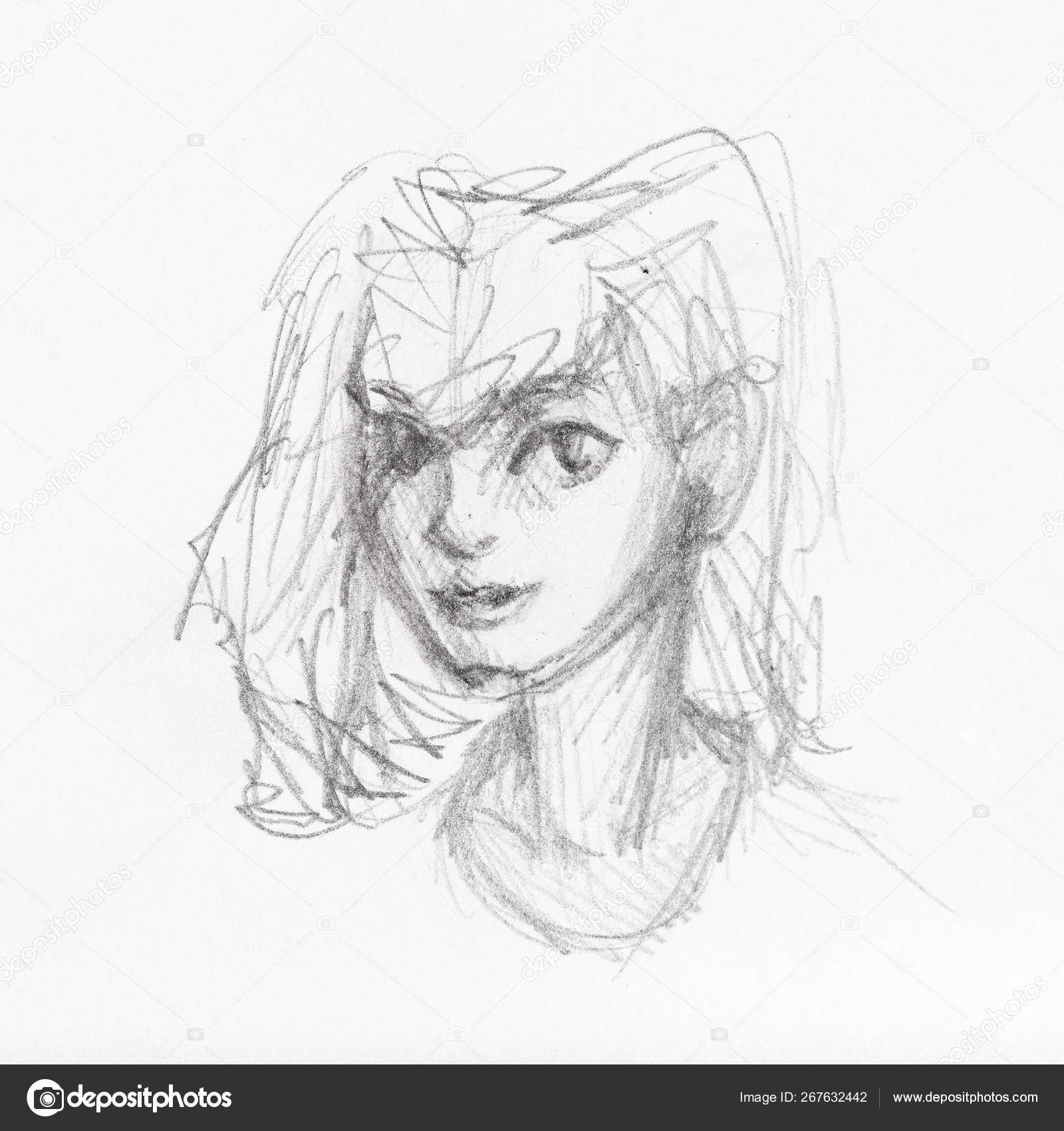 Скелет Головы Девушки С Матовыми Волосами Стоковая Иллюстрация.