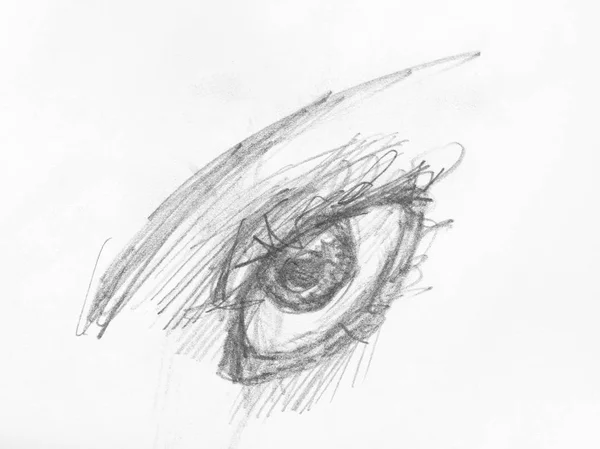 鉛筆で描かれた女性の目の手のハッチングスケッチ — ストック写真