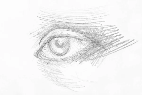 hatched sketch of eye hand drawn by black pencil