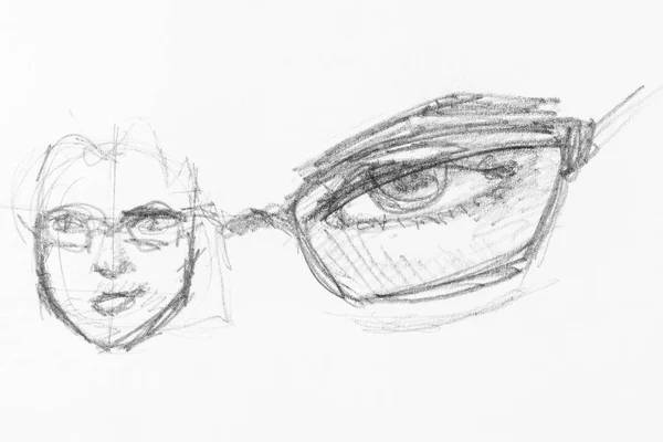 Sketch of male head and eye under spectacle — Stock Photo, Image