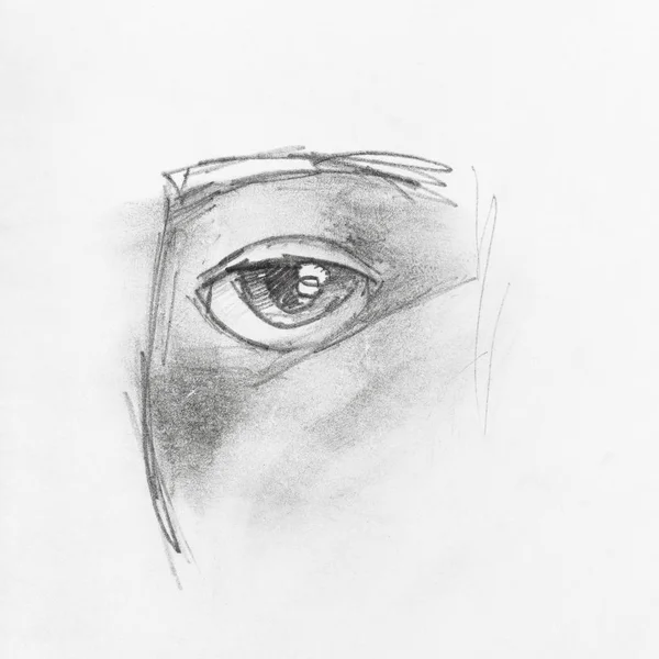 黒い鉛筆で描かれた目の手を持つ顔の一部 — ストック写真