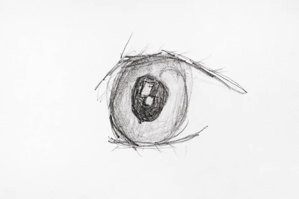 Vista frontal de la mano ojo humano dibujado por lápiz negro —  Fotos de Stock