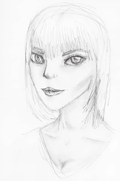 Sketch of anthropomorphic girl with large eyes — Stock Photo, Image