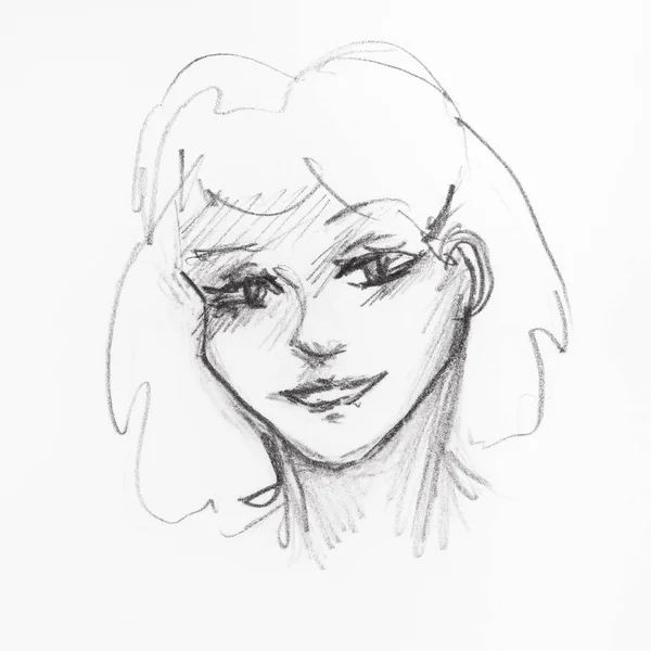 Esquisse de jeune femme heureuse dessinée à la main au crayon — Photo