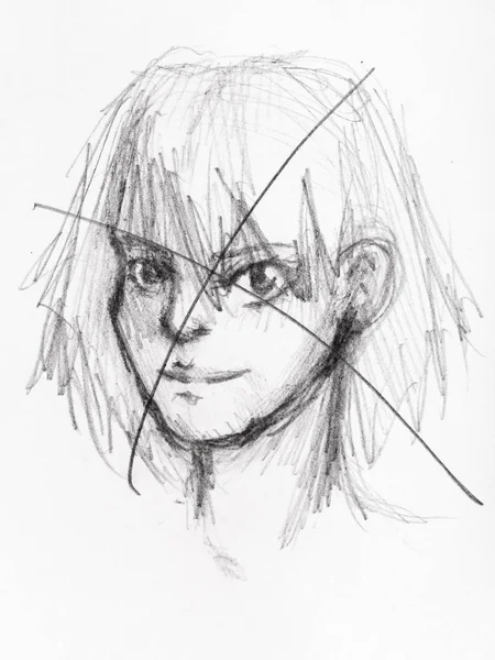 Kurşun kalemle vahşi kız kroki dışarı çizilmiş — Stok fotoğraf
