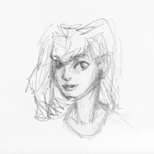 Sketch of head of girl matted hair — Stock Photo, Image