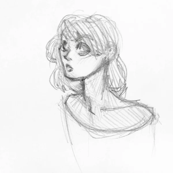 Sketch of head of surprised girl with large eyes — Stock Photo, Image