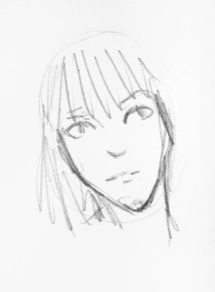 Простой эскиз головы девушки, нарисованный карандашом — стоковое фото