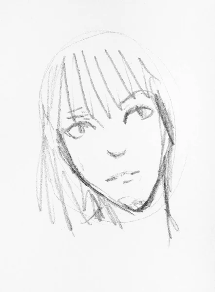 Croquis simple de la tête de fille dessinée à la main au crayon — Photo