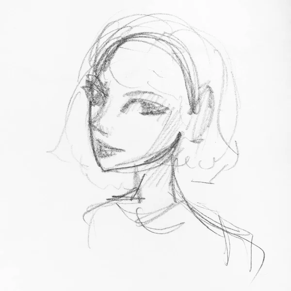 Sketch of girl's head with cheerful face — Stock Photo, Image