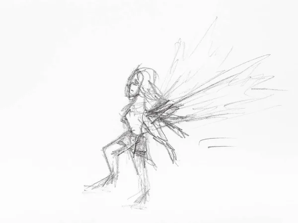 Sketch of little fairy hand drawn by black pencil — Stock Photo, Image