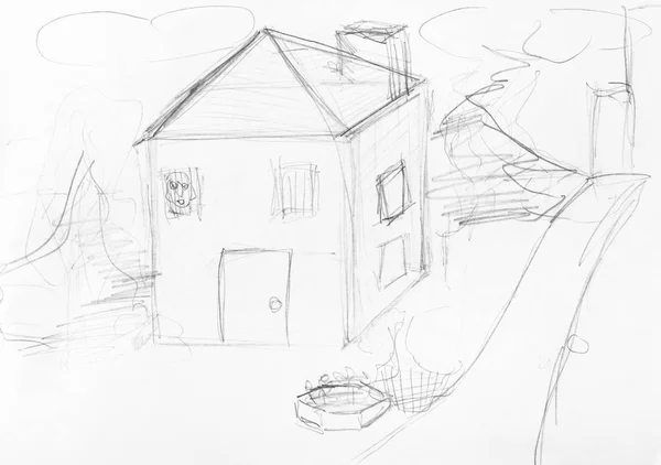 Sketch of two-storey townhouse near road — Stock Photo, Image