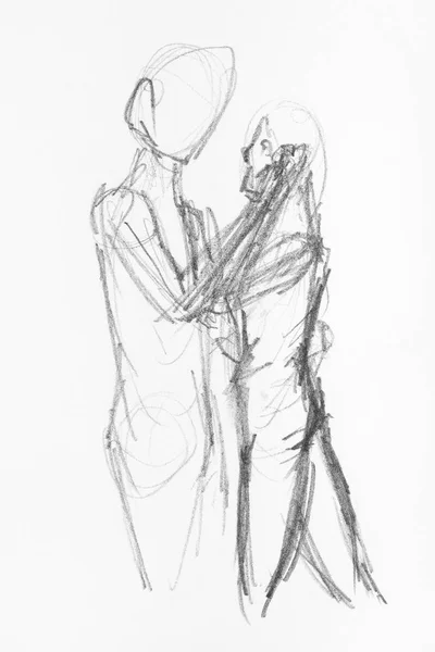 Sketch of couple hand drawn by black pencil — Stock Photo, Image