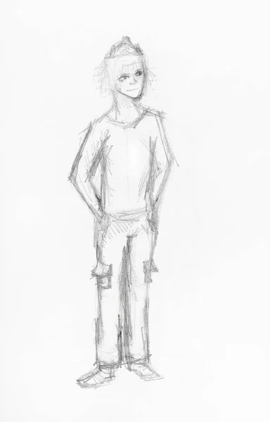 sketch of boy in casual clothes by pencil