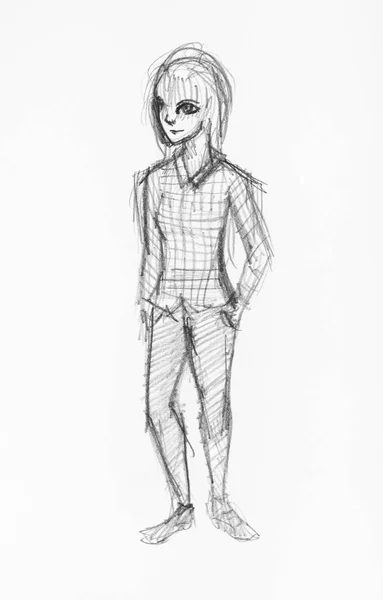 Sketch of happy teenager with in plaid shirt — Stock Photo, Image