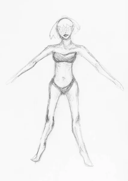 Croquis de fille en maillot de bain à la main dessiné au crayon — Photo