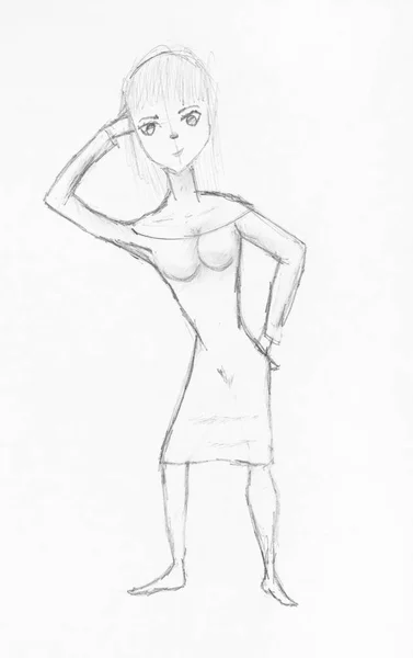 Sketch of dancing girl hand drawn by black pencil — Stock Photo, Image