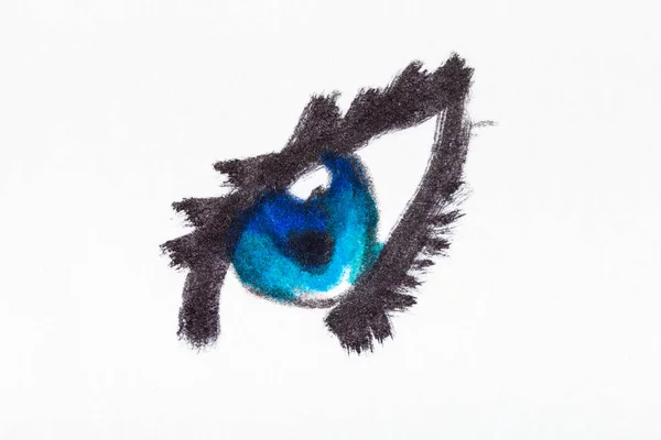 Długopisy człowiek niebieski oko ręka zbliżenie — Zdjęcie stockowe
