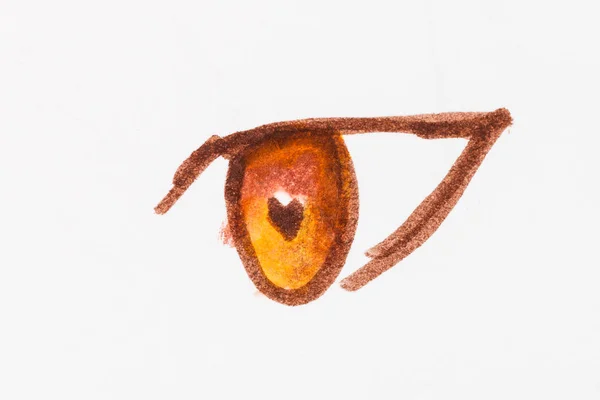 Human yellow eye close up hand drawn by felt pens — Stock Photo, Image