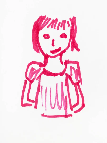 Sketch of girl hand drawn by pink felt pen — Stock Photo, Image