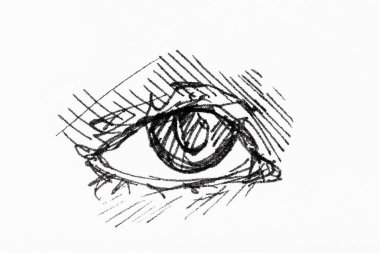 siyah mürekkeple çizilen insan gözü elinin krokisi